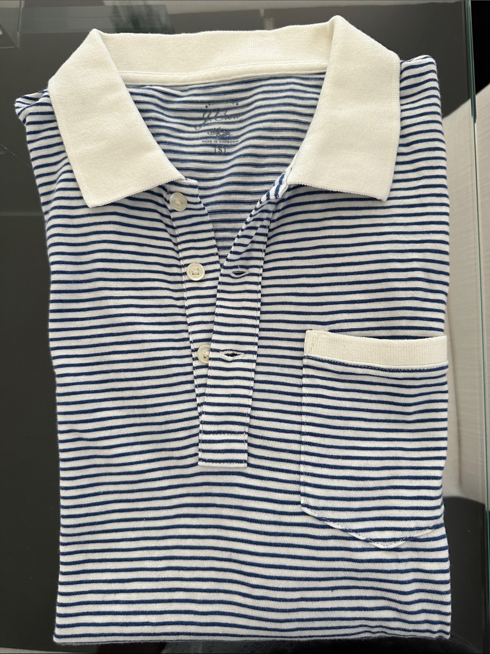 Men’s J Crew Blue & White Striped Polo Shirt with Pocket -